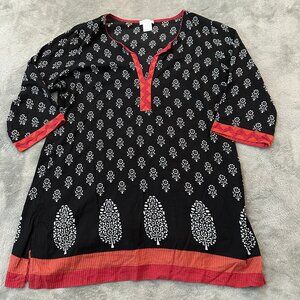 Soft Surroundings Popover Tunic Blouse Top Shirt 100% Cotton LARGE Black